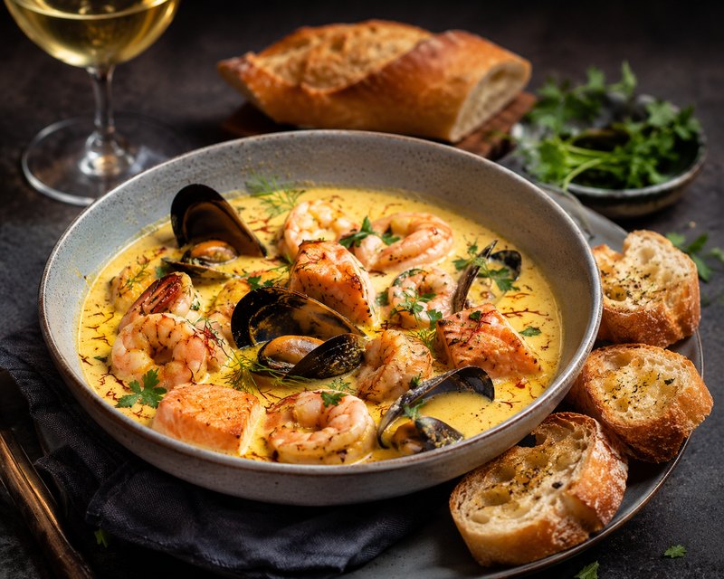 Seafood ragout · saffron · Ricard sauce