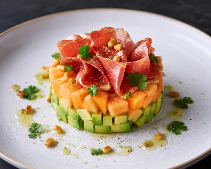 Cantaloupe · avocado · Serrano ham · lime · coriander