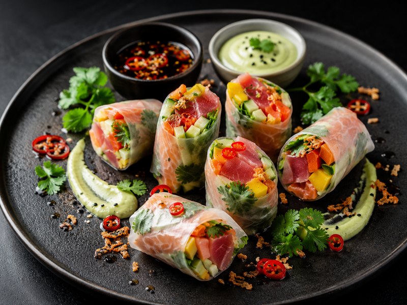 Salmon · tuna · mango · papaya · wasabi