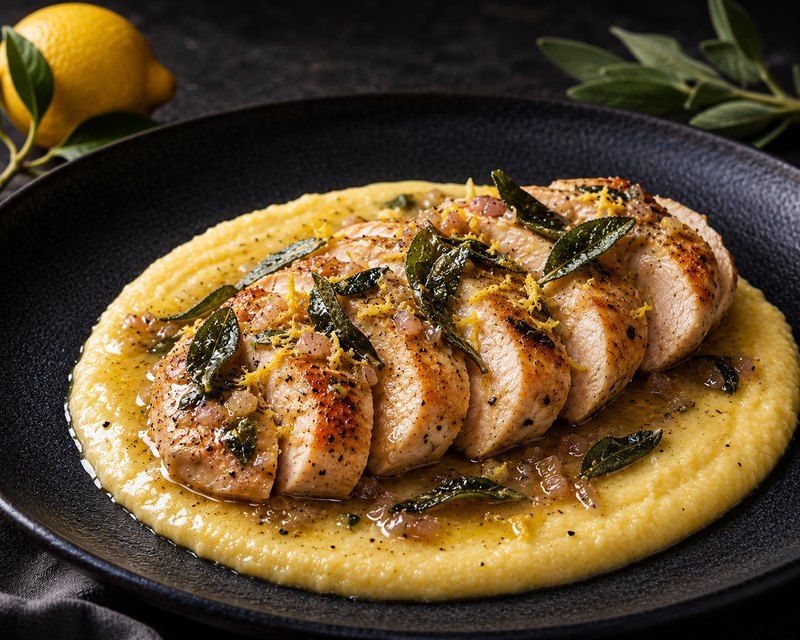 Chicken breast · lemon-sage butter · creamy polenta